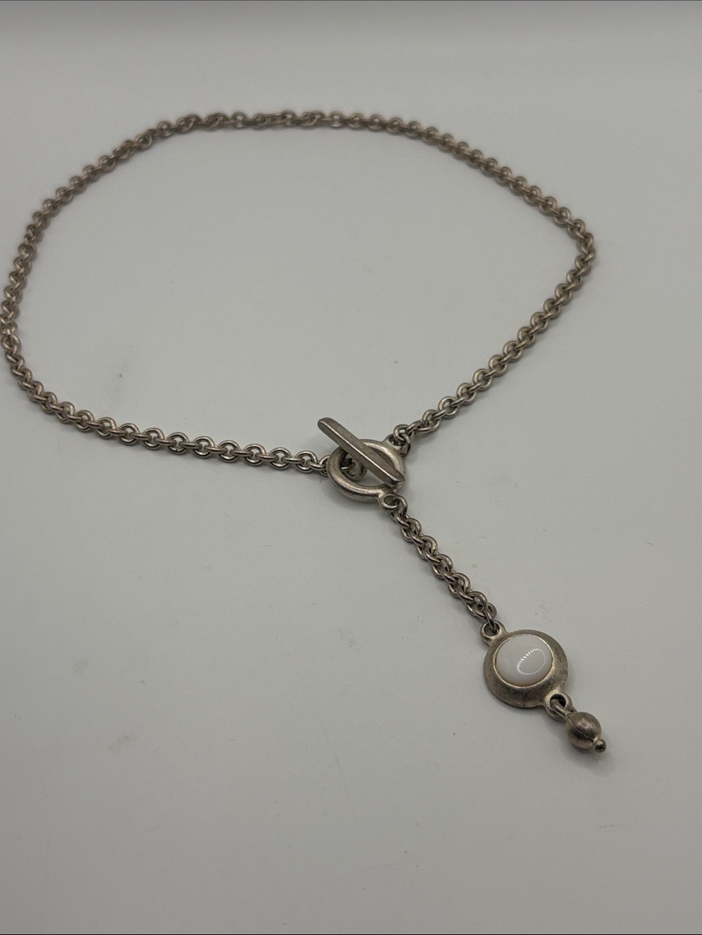 Ben-Amun Silver Lariat Necklace Cabochon & Milk Glass Clip On Earrings Vintage